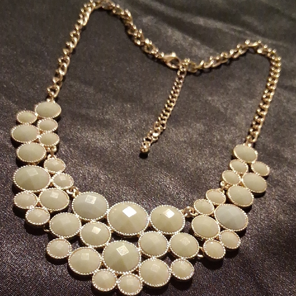 Aldo Gold and Sage Green Statement Bib Collar Necklace.